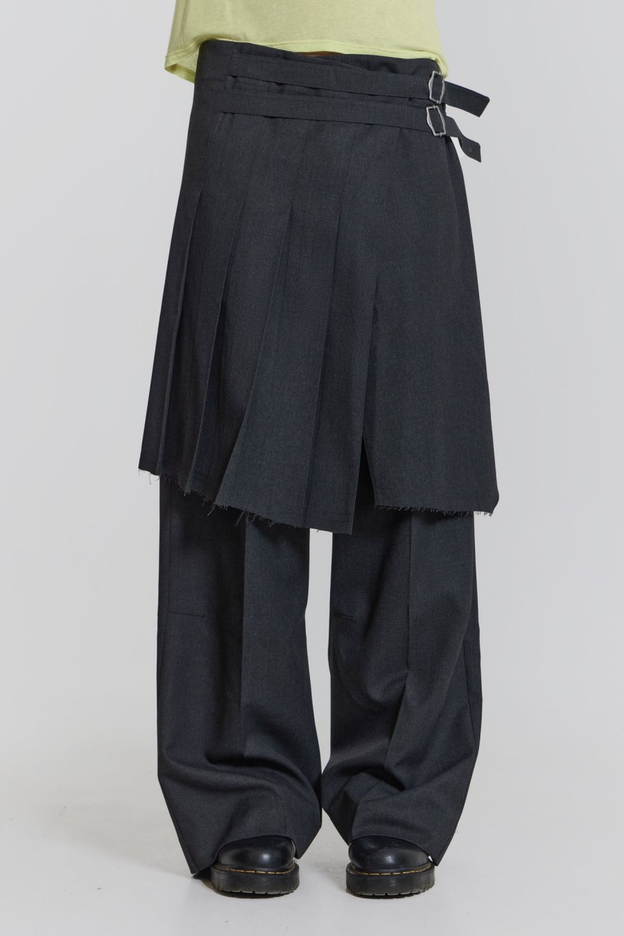 Men Jaded London Kilts | Grey Steel Pleated Skirt