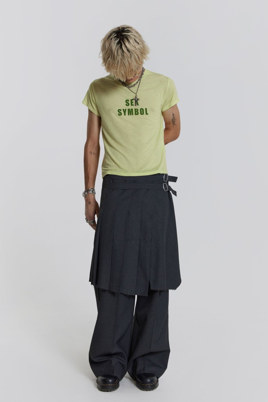 Men Jaded London Kilts | Grey Steel Pleated Skirt