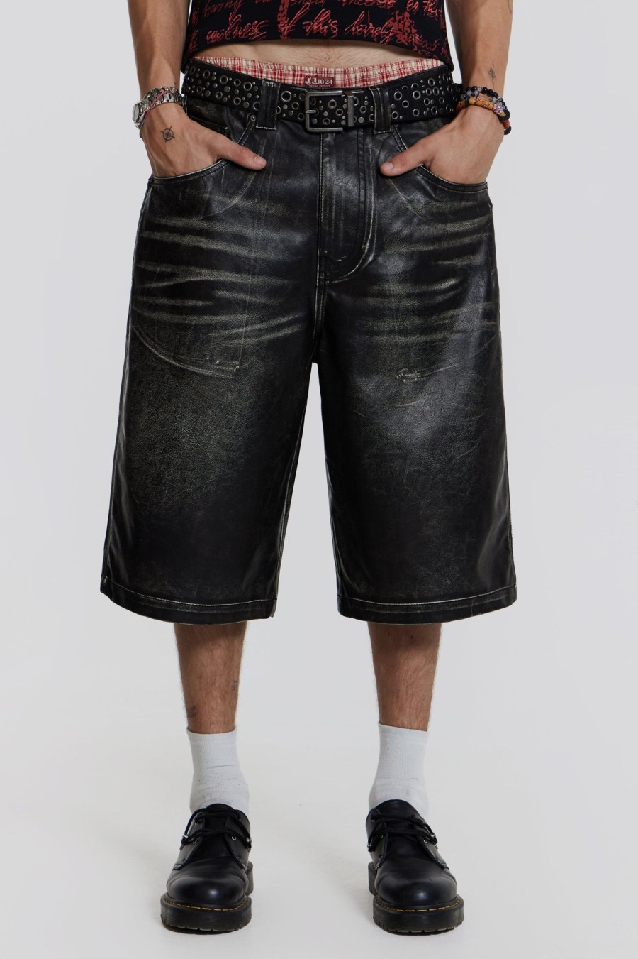 Men Jaded London Shorts & Jorts | Ash Faux Leather Colossus Shorts