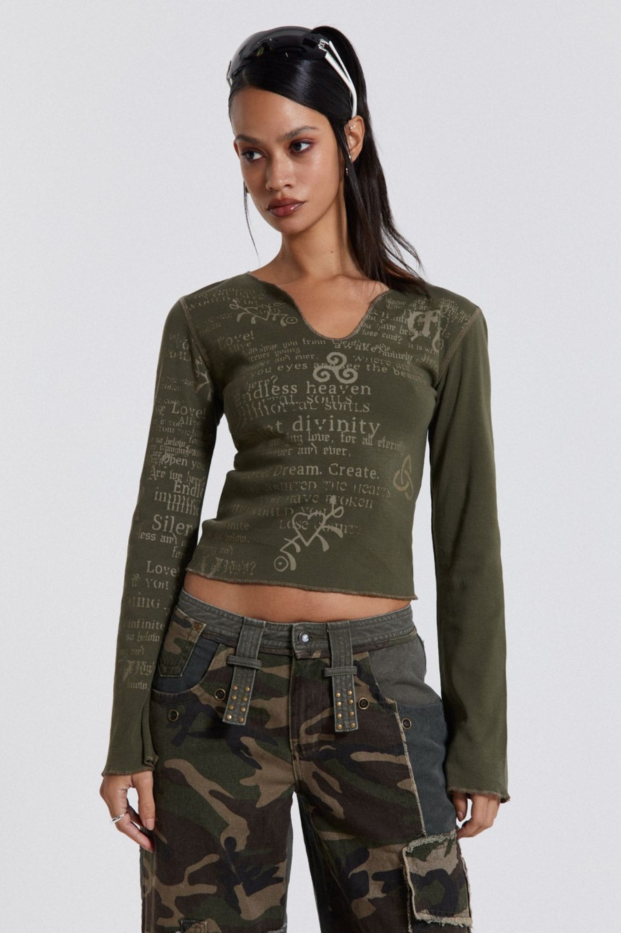 Women Jaded London Long Sleeve Tops | Celeste Notch Neck Long Sleeve Top