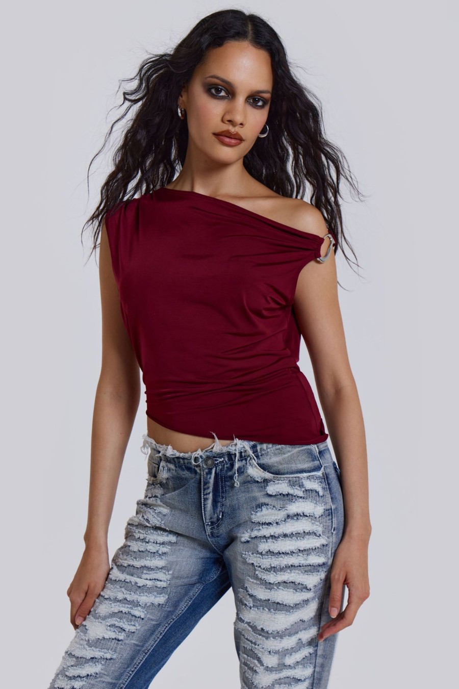 Women Jaded London Crop Tops | Dare To Drape Top In Red Wine