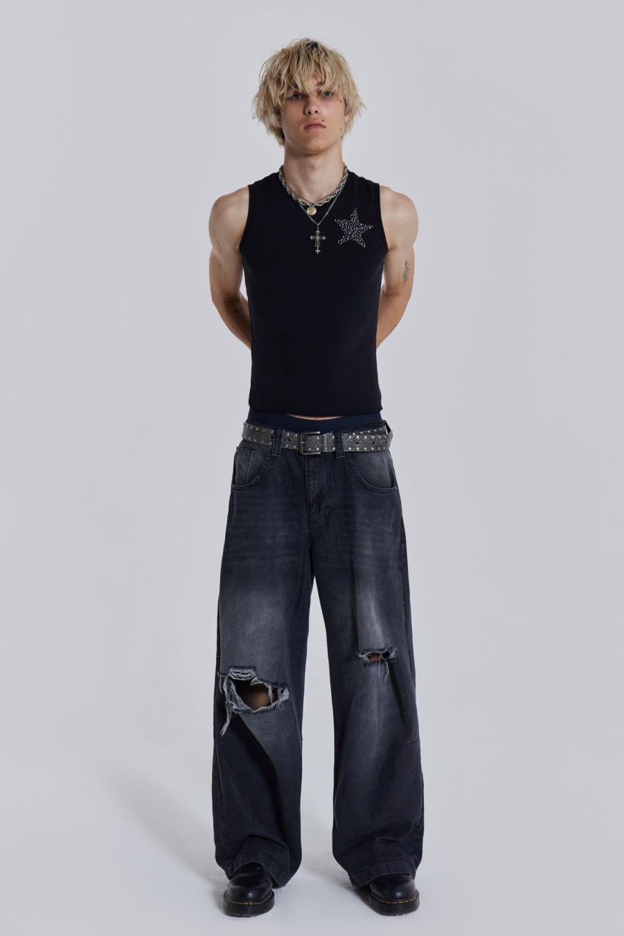 Women Jaded London Colossus Jeans | Washed Black Busted Colossus Baggy Jeans