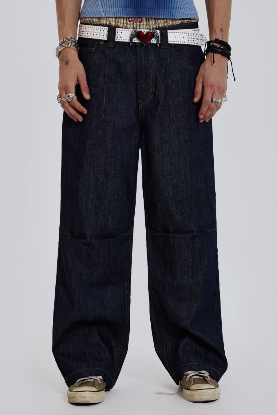 Men Jaded London Baggy Jeans | Raw Blue Denim Razor Jeans