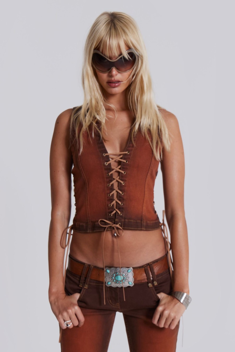 Women Jaded London | Genesis Denim Lace Up Corset Top