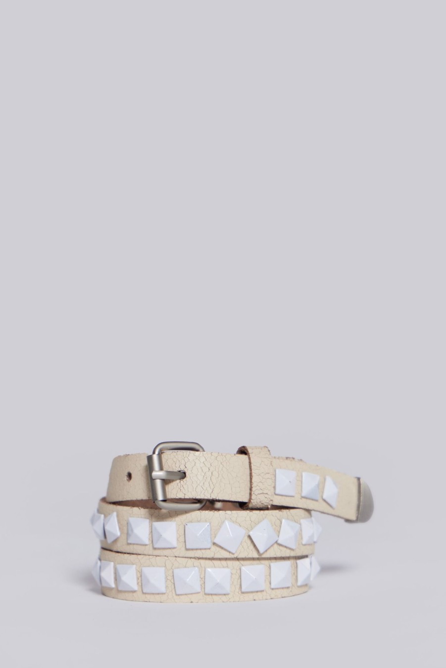 Men Jaded London | Pyramid Stud Cracked Off White Leather Belt