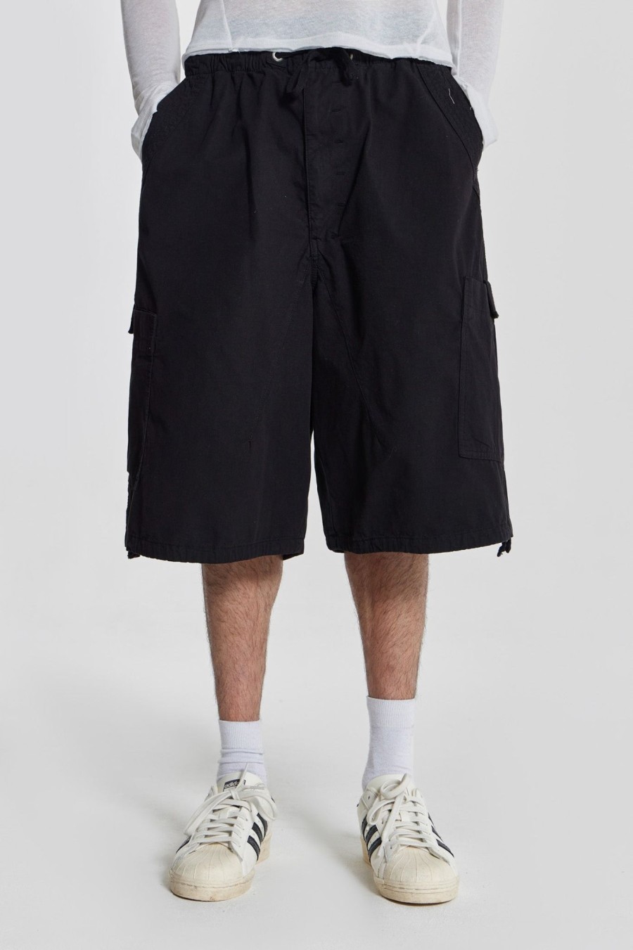 Men Jaded London Parachute Pants | Black Parachute Cargo Shorts