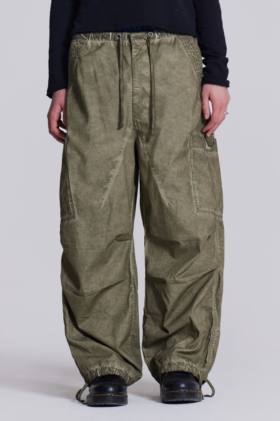 Men Jaded London Parachute Pants | Khaki Oil Wash Parachute Pants