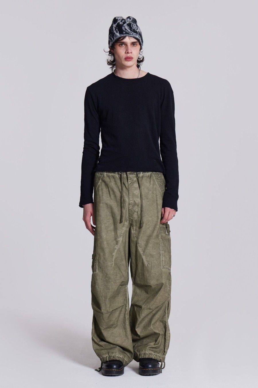 Men Jaded London Parachute Pants | Khaki Oil Wash Parachute Pants