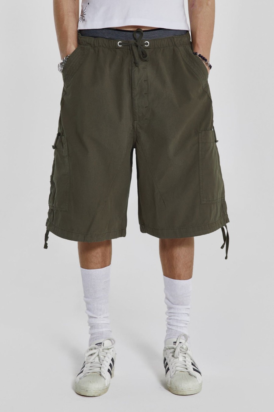 Men Jaded London Parachute Pants | Khaki Parachute Cargo Shorts