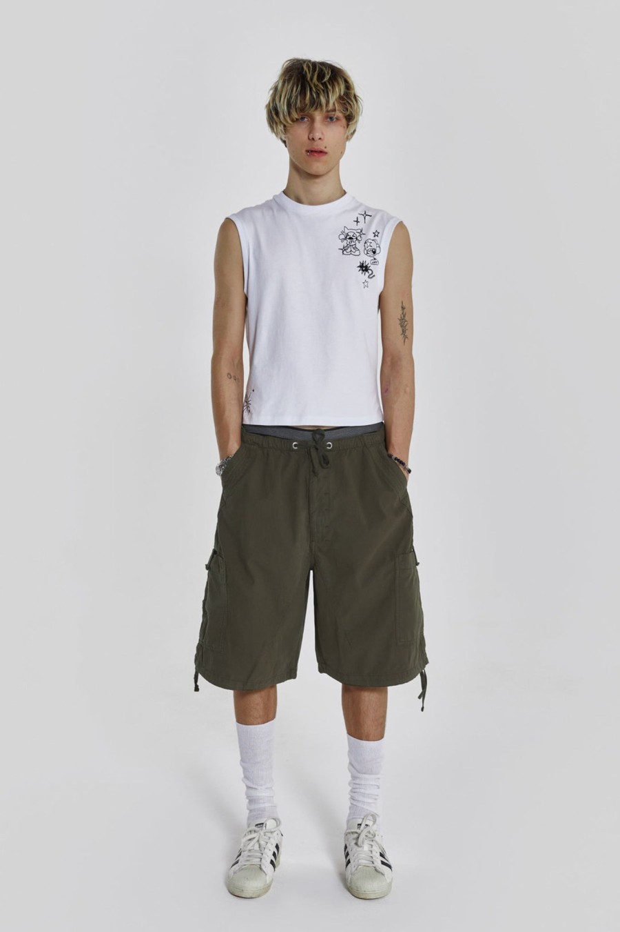 Men Jaded London Parachute Pants | Khaki Parachute Cargo Shorts