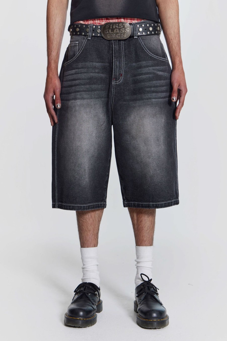 Men Jaded London Jorts | Washed Black Jumbo Jorts