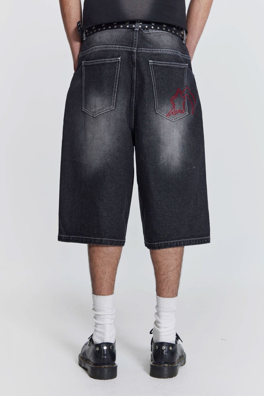 Men Jaded London Jorts | Washed Black Jumbo Jorts