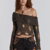 Women Jaded London Knitwear | Esra Laddered Knit Off The Shoulder Top