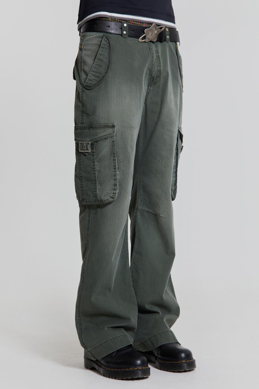 Men Jaded London Cargo Pants | Khaki Straight Leg Cargo Trousers