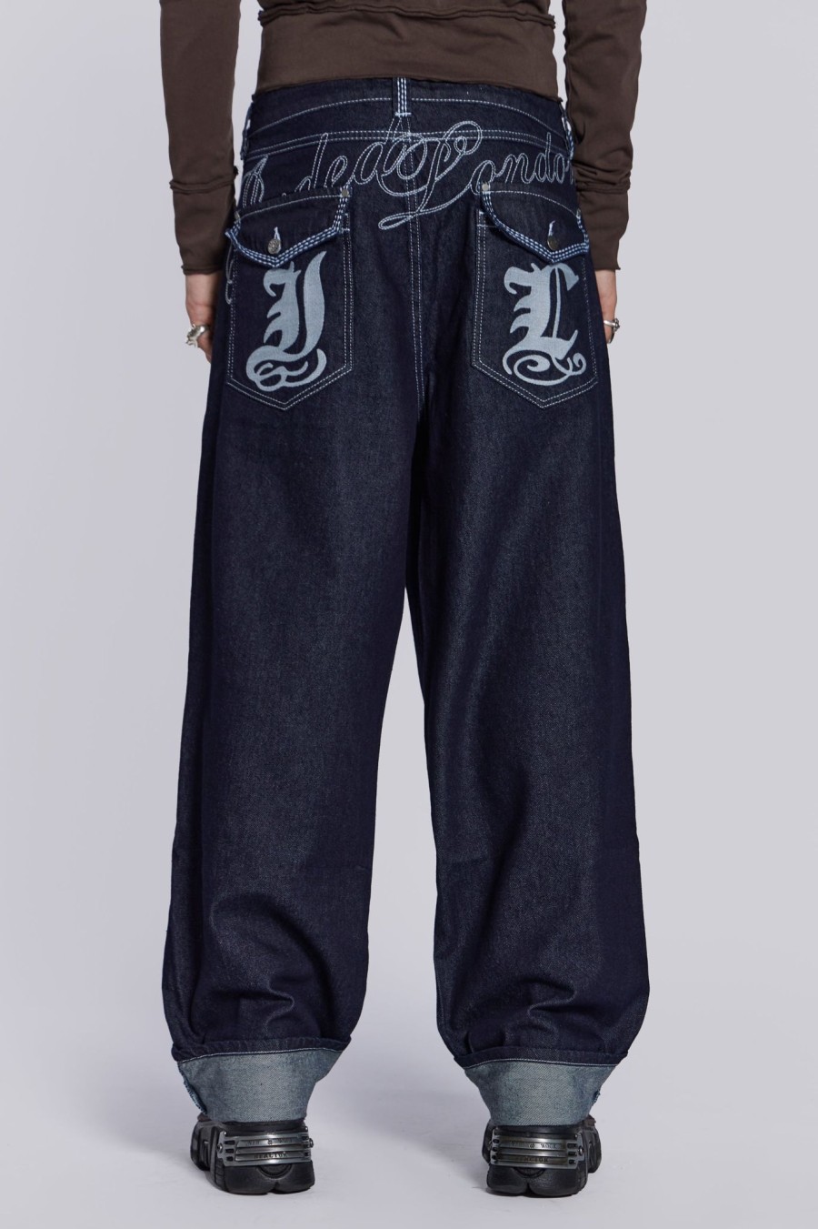 Men Jaded London Baggy Jeans | Sonic Embroidered Baggy Jeans