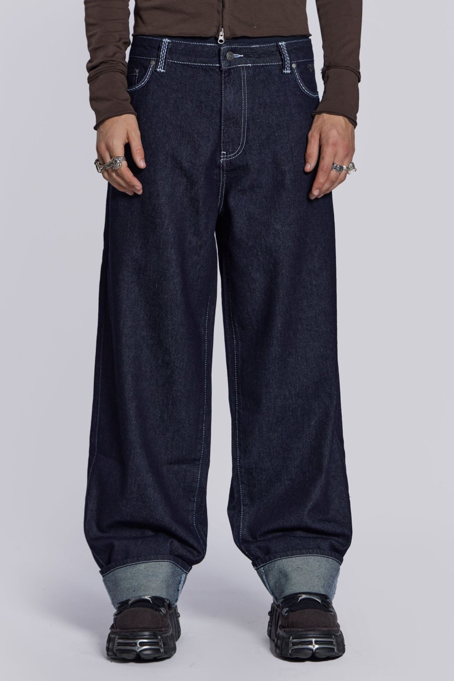 Men Jaded London Baggy Jeans | Sonic Embroidered Baggy Jeans