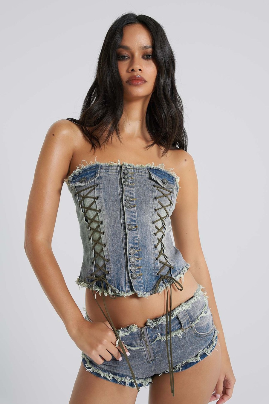 Women Jaded London Corsets | Get Riding 5 In 1 Detachable Denim Jumpsuit