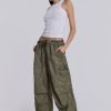 Women Jaded London Trousers & Pants | Khaki Oil Wash Parachute Pants