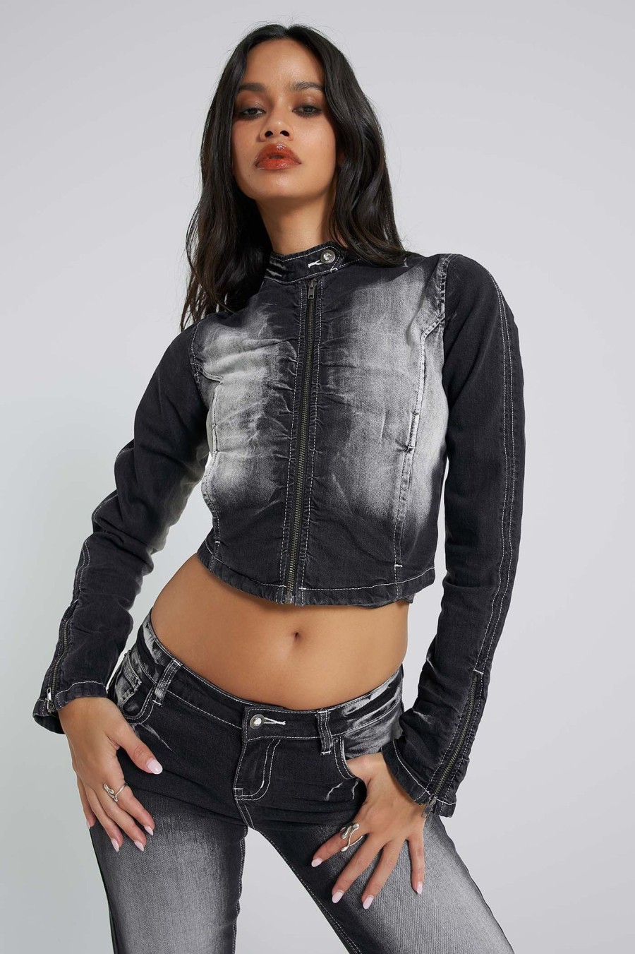 Women Jaded London | 24/7 Ruched Front Denim Jacket