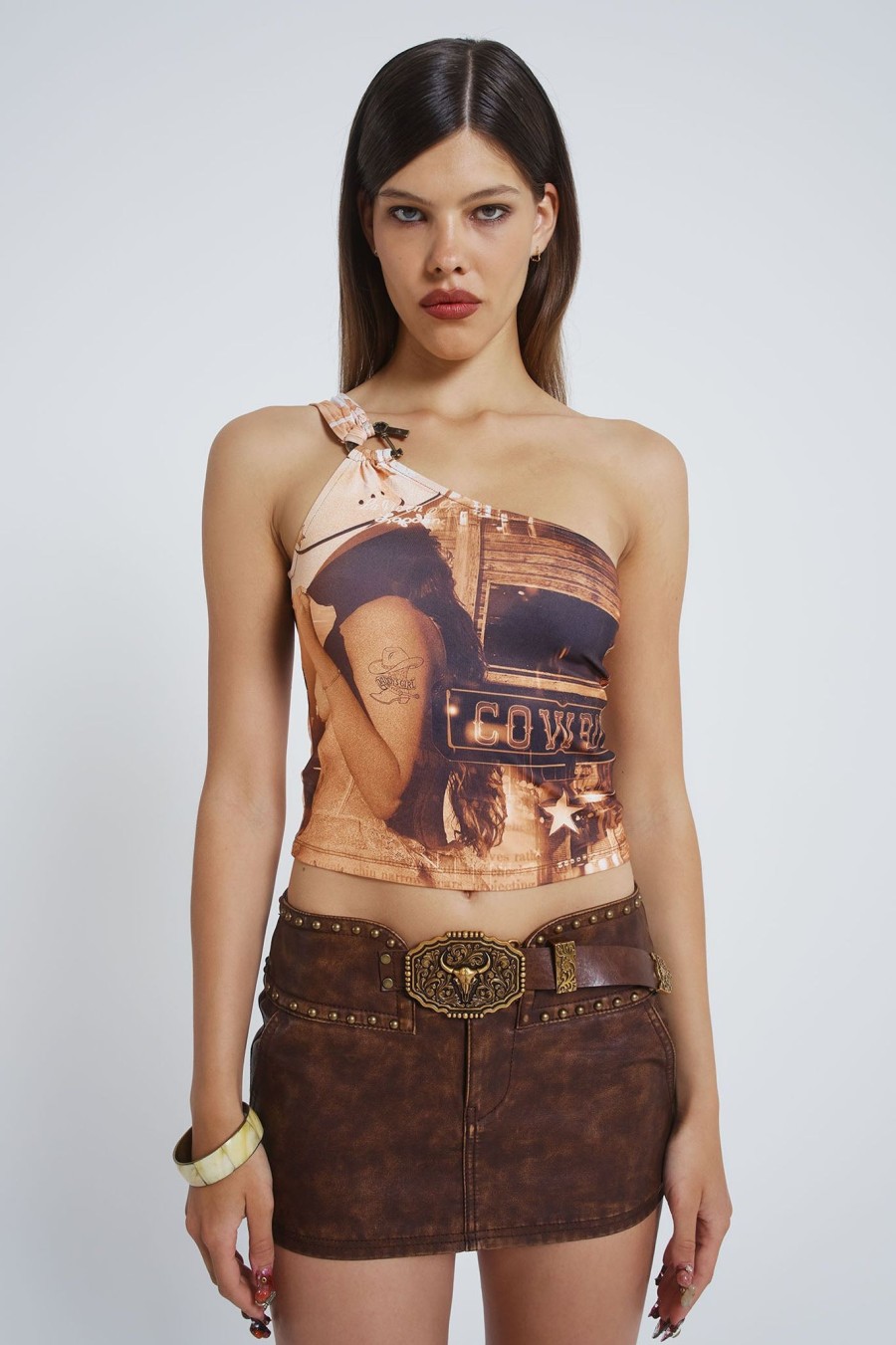 Women Jaded London Crop Tops | Yeehaw One Shoulder Asymmetric Buckle Top