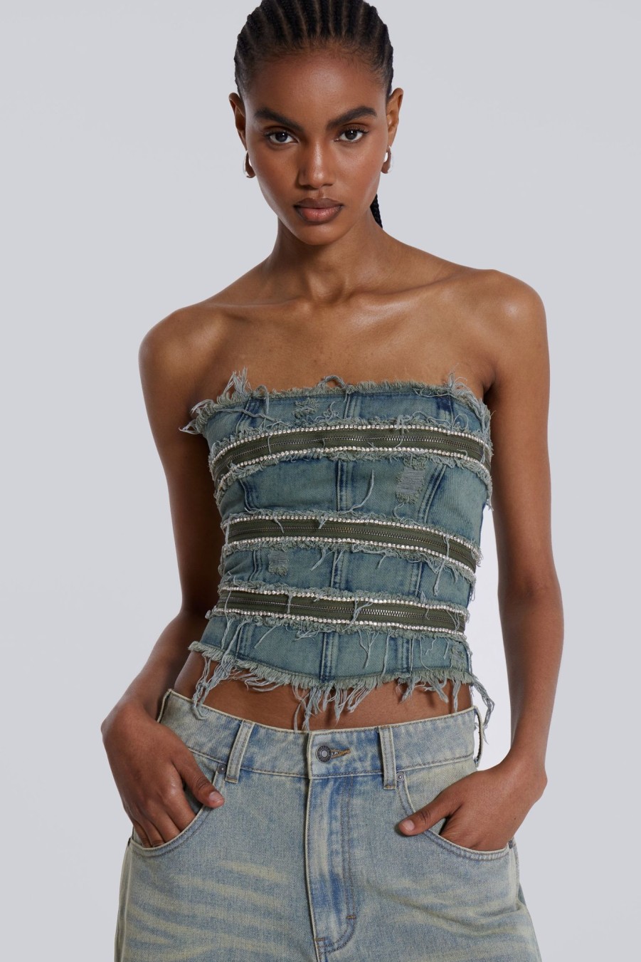 Women Jaded London Corsets | Sub-Rosa Denim Corset Top