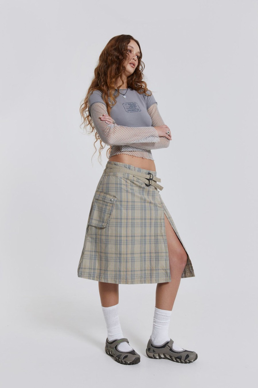 Women Jaded London Midi Skirts | Giselle Check Cargo Midi Skirt