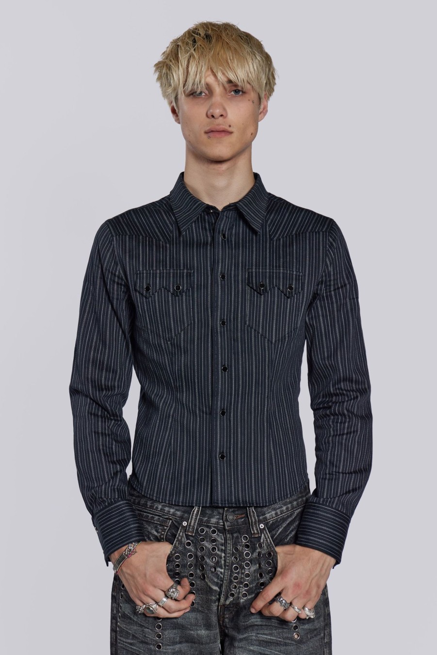 Men Jaded London Shirts | Pinstripe Bronco Shirt