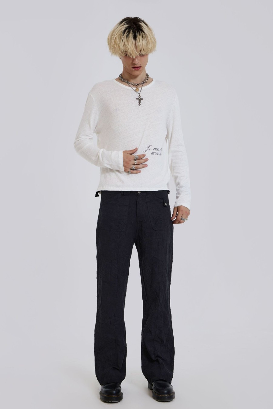 Men Jaded London Cargo Pants | Black Creased Pants