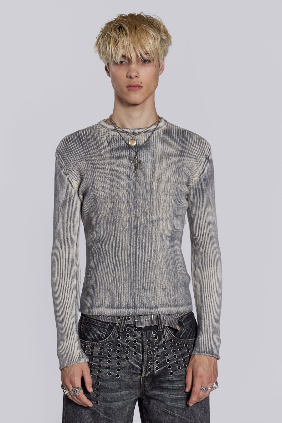 Men Jaded London | Dirty White Scrape Knit