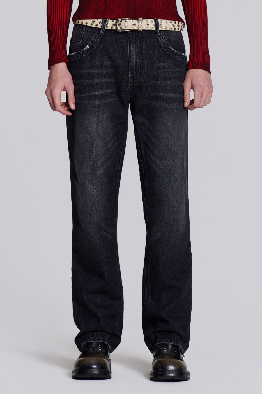 Men Jaded London Slim & Straight Jeans | Washed Black Reed Jeans