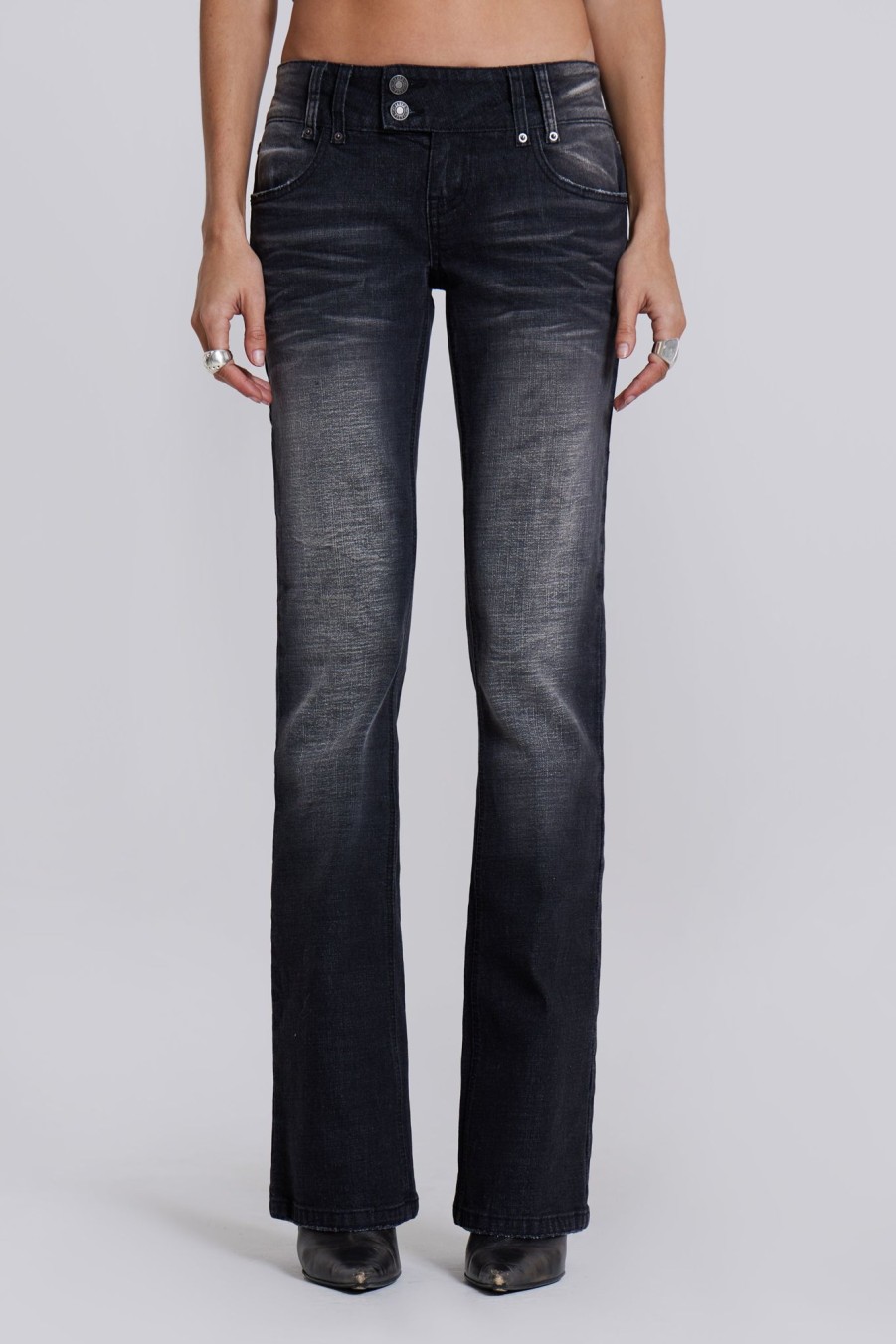 Women Jaded London Jeans | Washed Black Thirteen Jeans