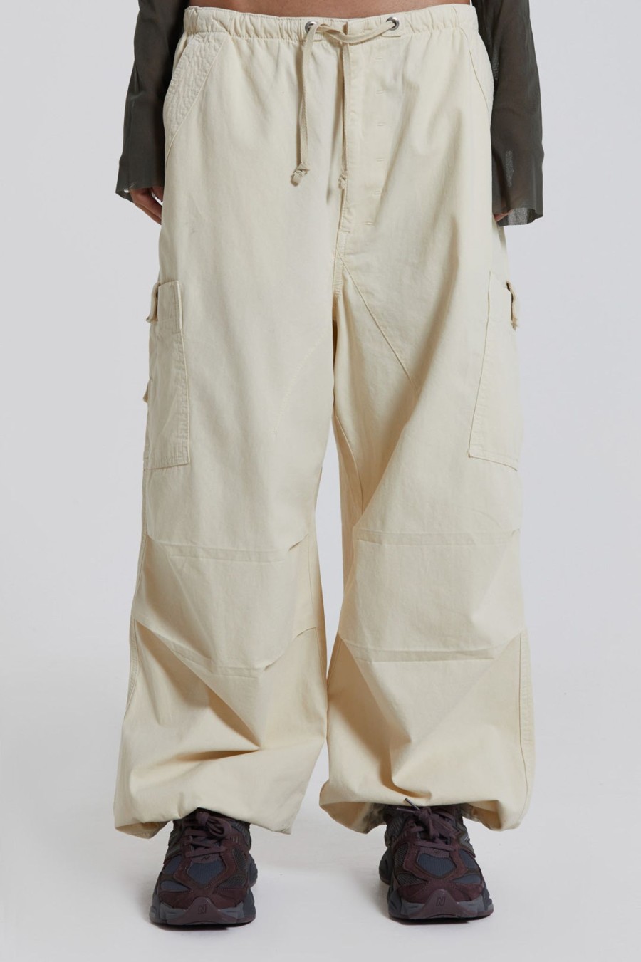 Women Jaded London Trousers & Pants | Ecru Parachute Cargo Pants