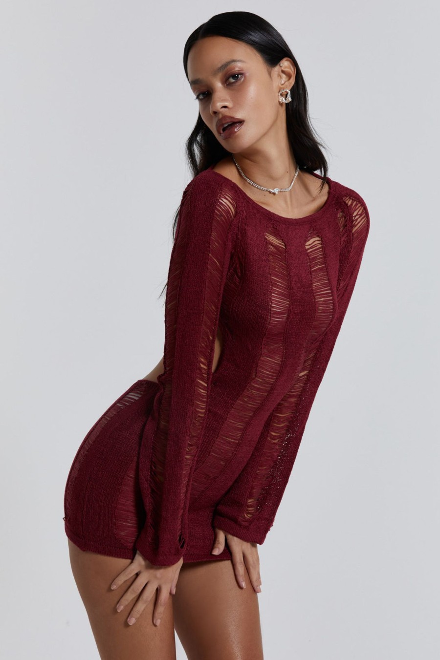 Women Jaded London Mini Dresses | Burgundy Umbra Mini Dress