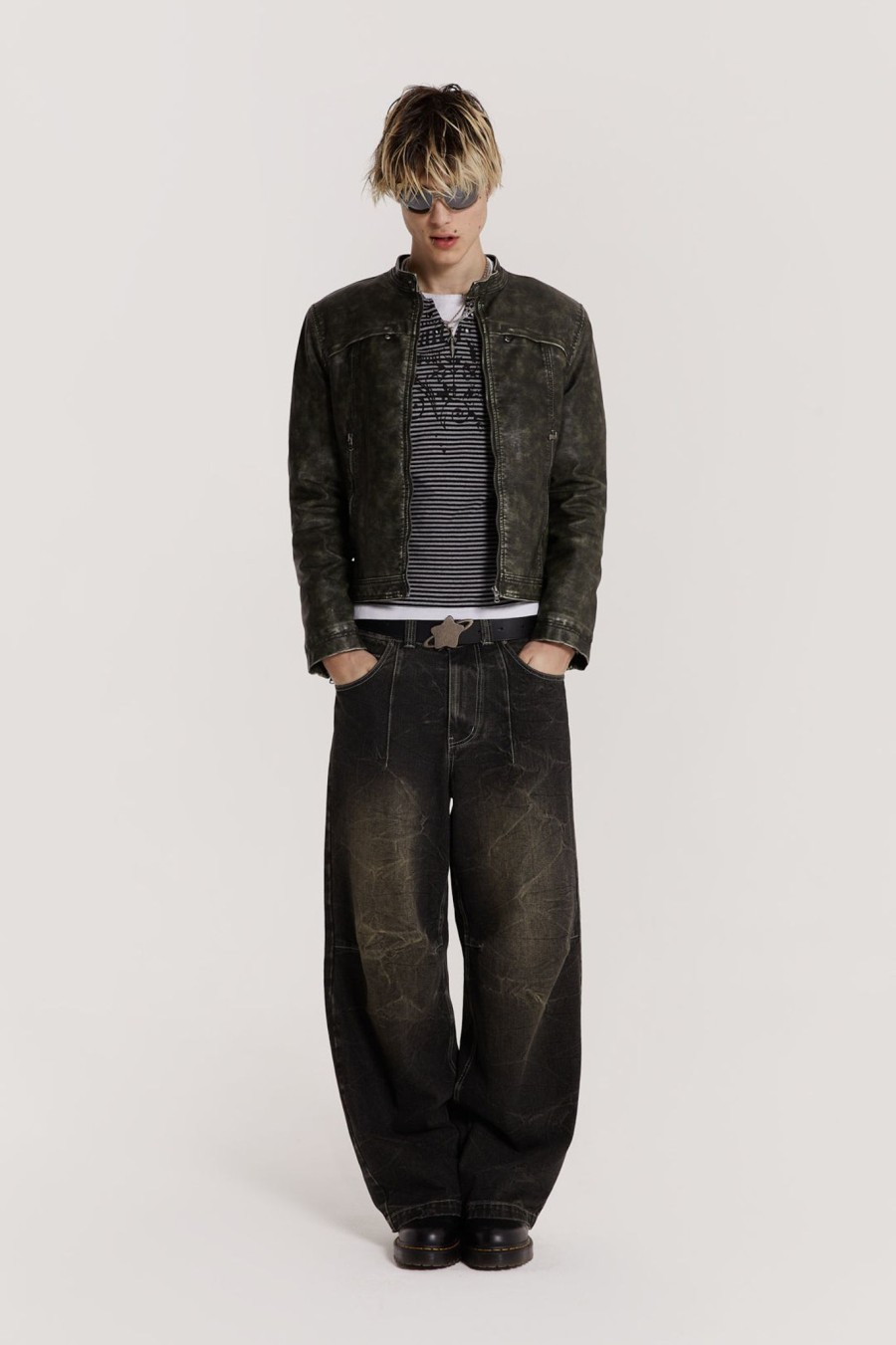 Men Jaded London Baggy Jeans | Washed Black Razor Jeans