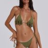 Women Jaded London Bikini Tops | Green Canary Knit Micro Bikini Top With Beaded Trim