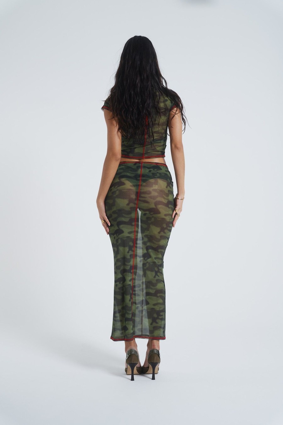 Women Jaded London | Astro Camo Mesh Maxi Skirt