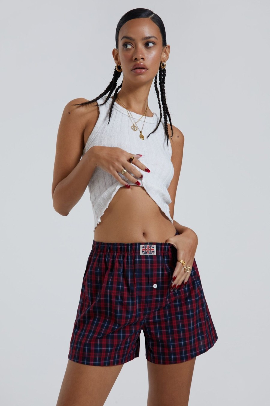 Women Jaded London Shorts & Jorts | Red Tartan Boxer Short