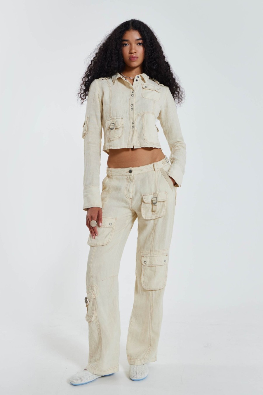 Women Jaded London | Santal Linen Cargo Trousers