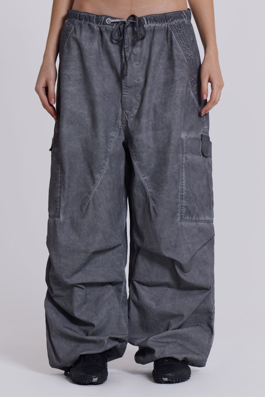 Women Jaded London Trousers & Pants | Black Oil Wash Parachute Pants