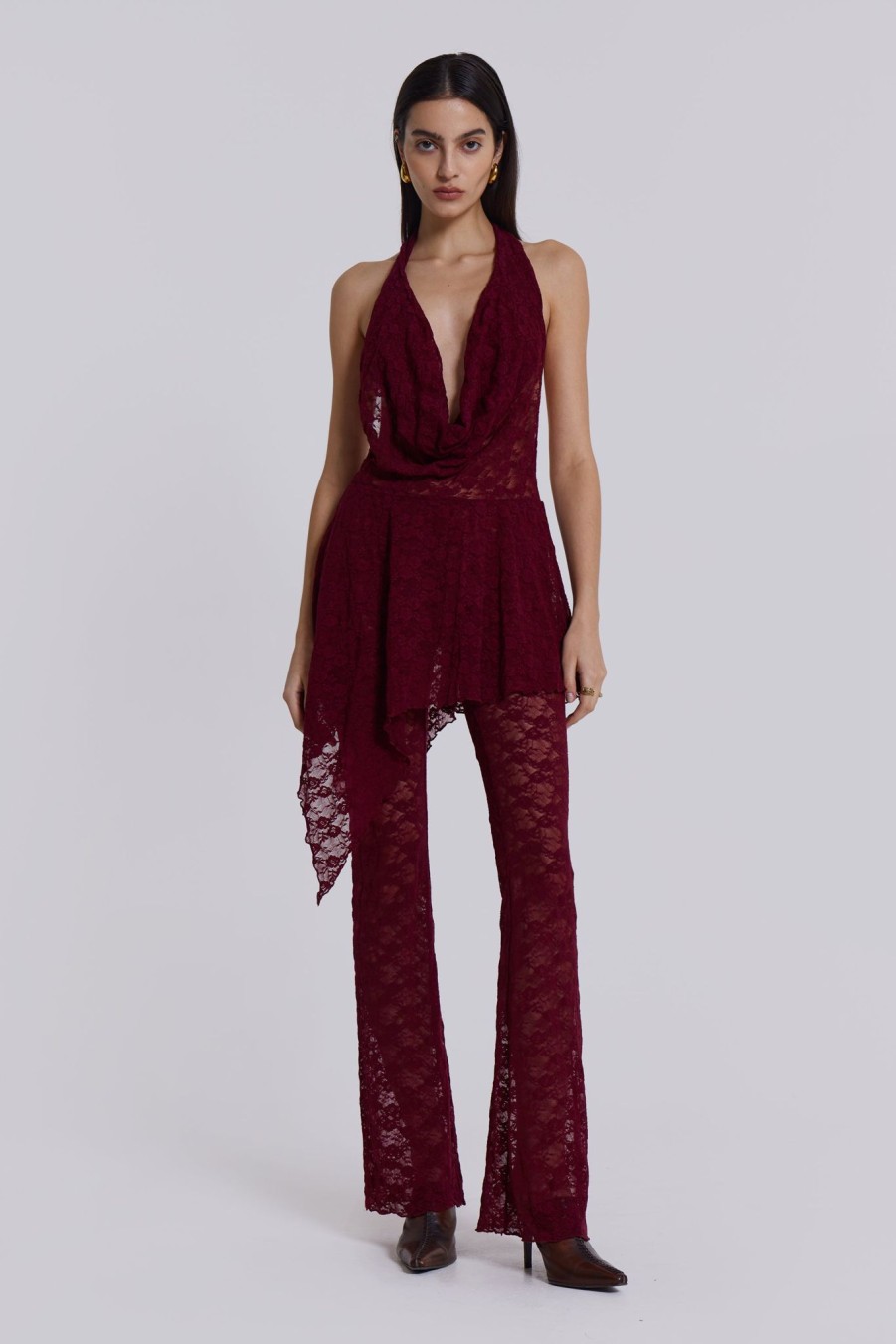 Women Jaded London Mini Dresses | Burgundy Riva Lace Co-Ord Set