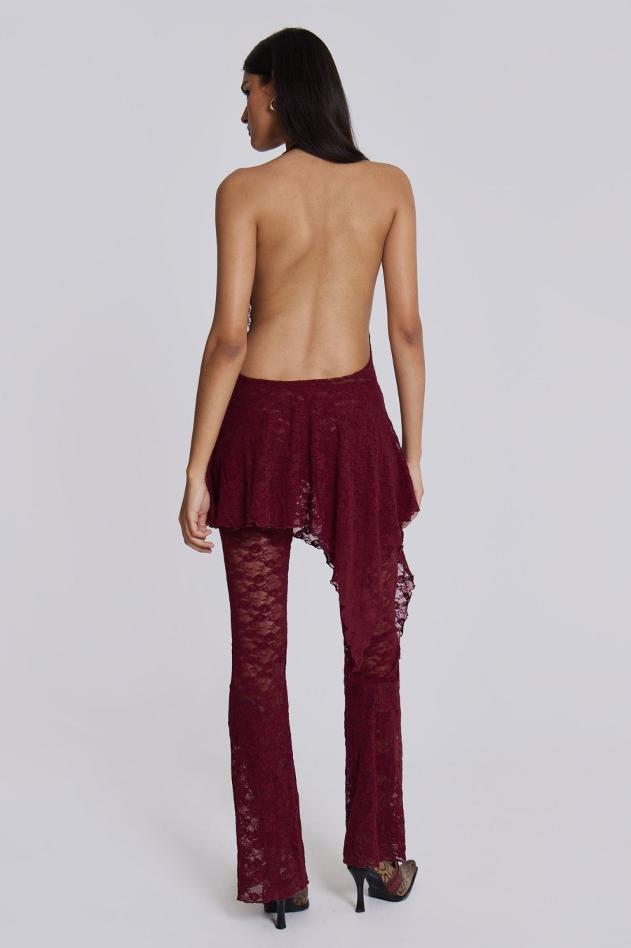 Women Jaded London Mini Dresses | Burgundy Riva Lace Co-Ord Set