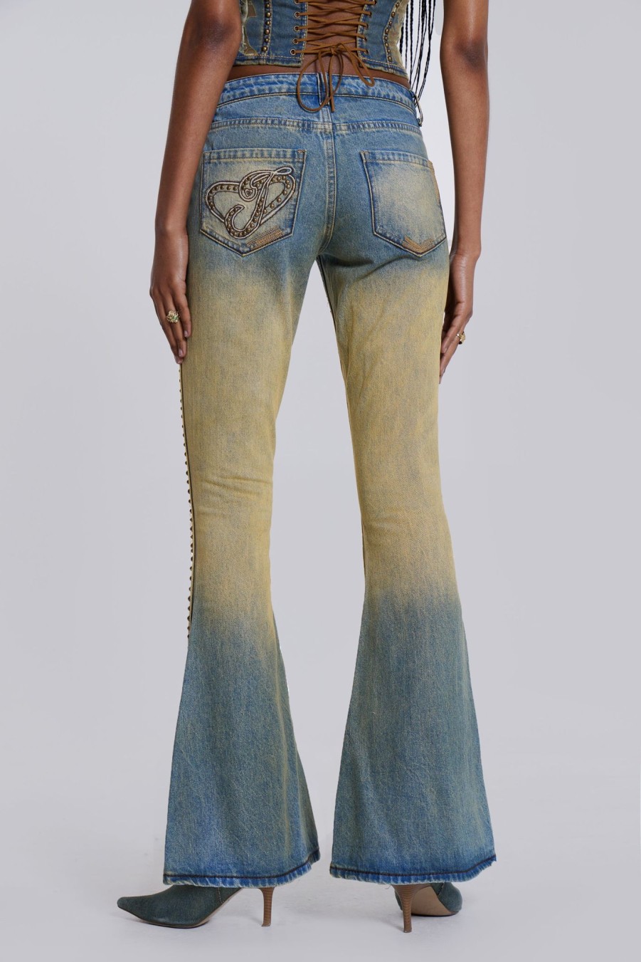 Women Jaded London Jeans | Demure Studded Flared Jeans