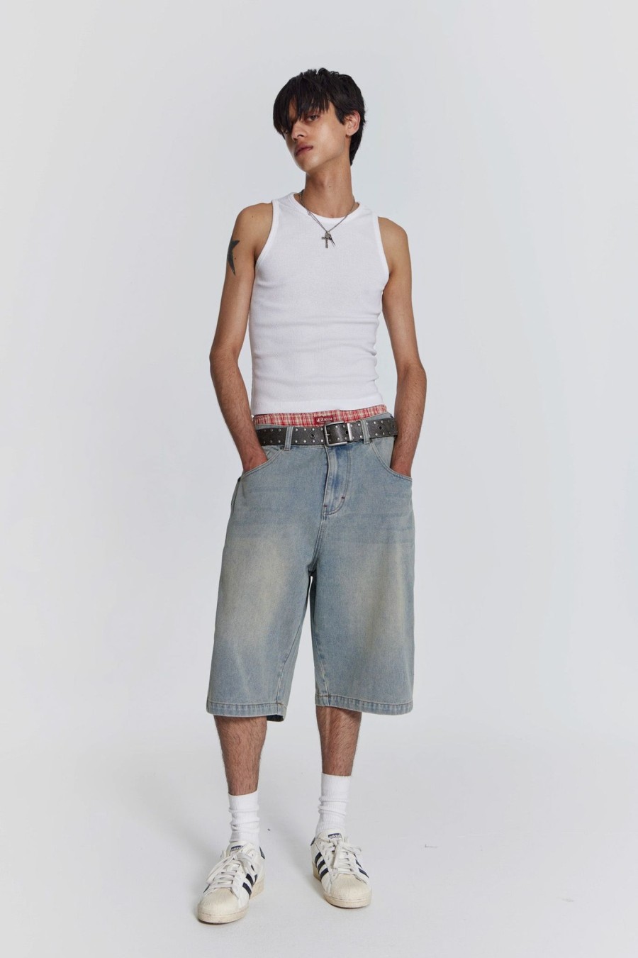 Men Jaded London Jorts | Light Wash Jumbo Jorts