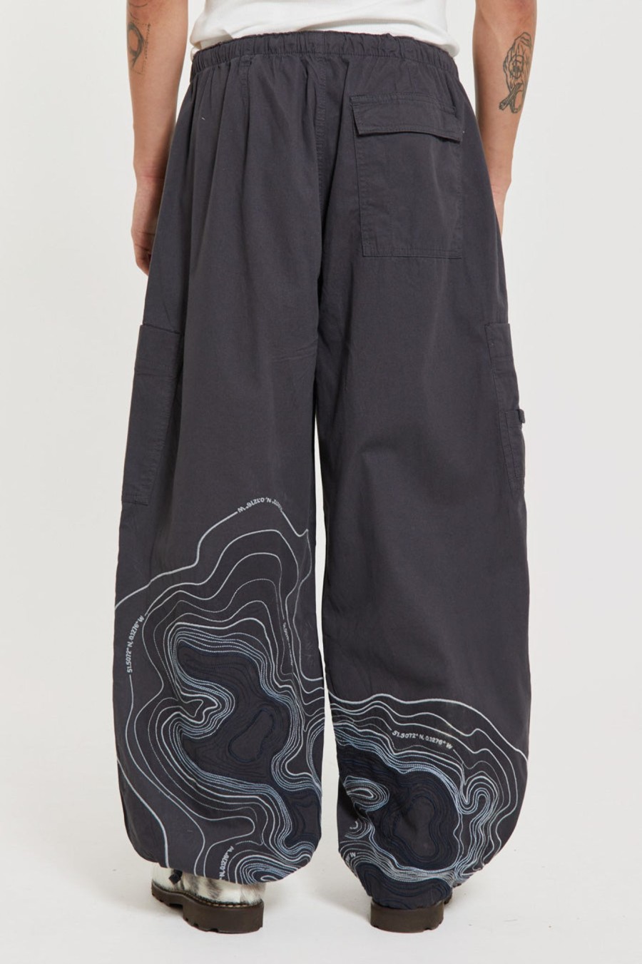 Men Jaded London Parachute Pants | Grey Topograph Parachute Pants