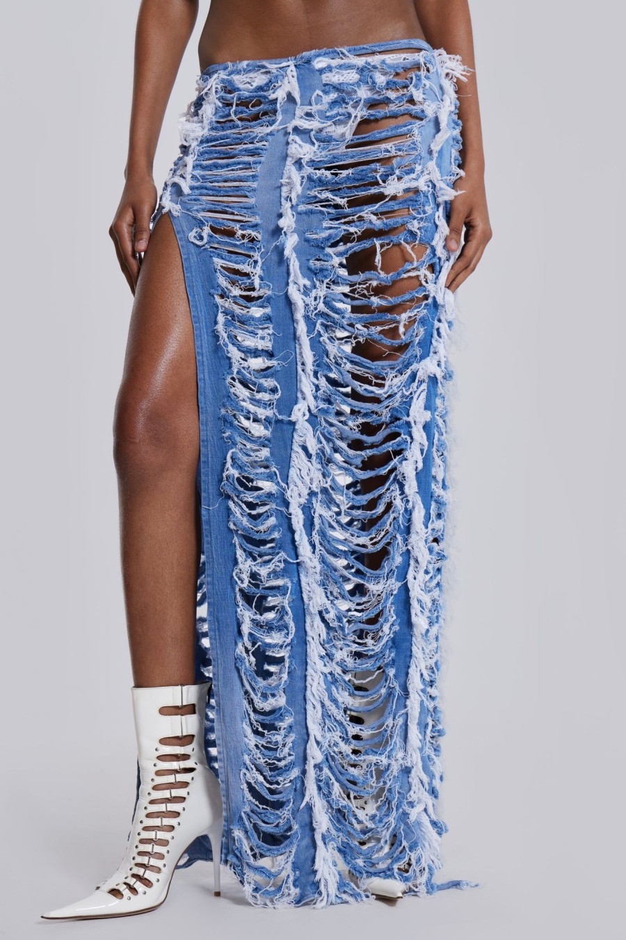 Women Jaded London | Shredded Denim Maxi Skirt