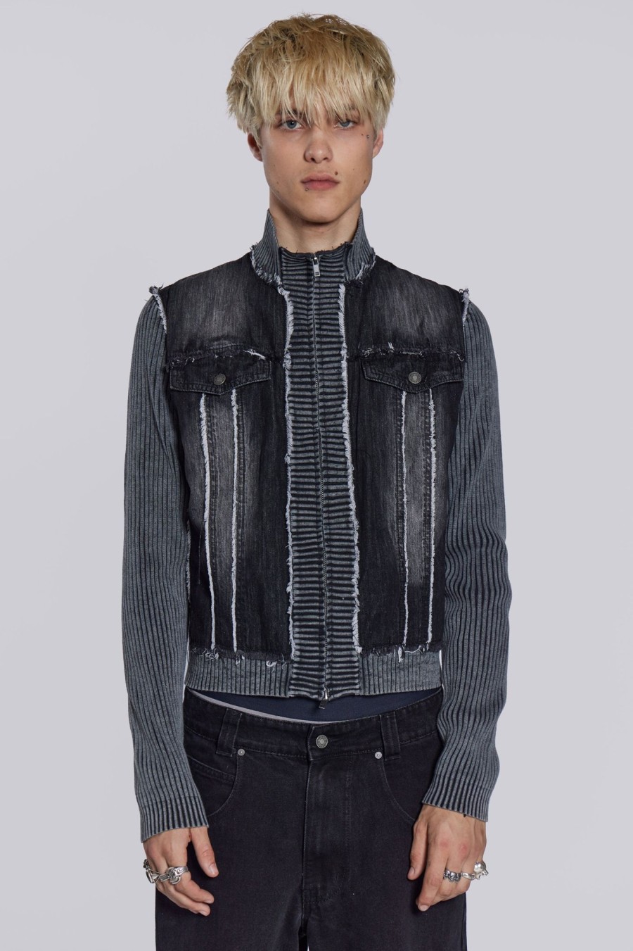 Men Jaded London | Cage Denim Knit Track Top