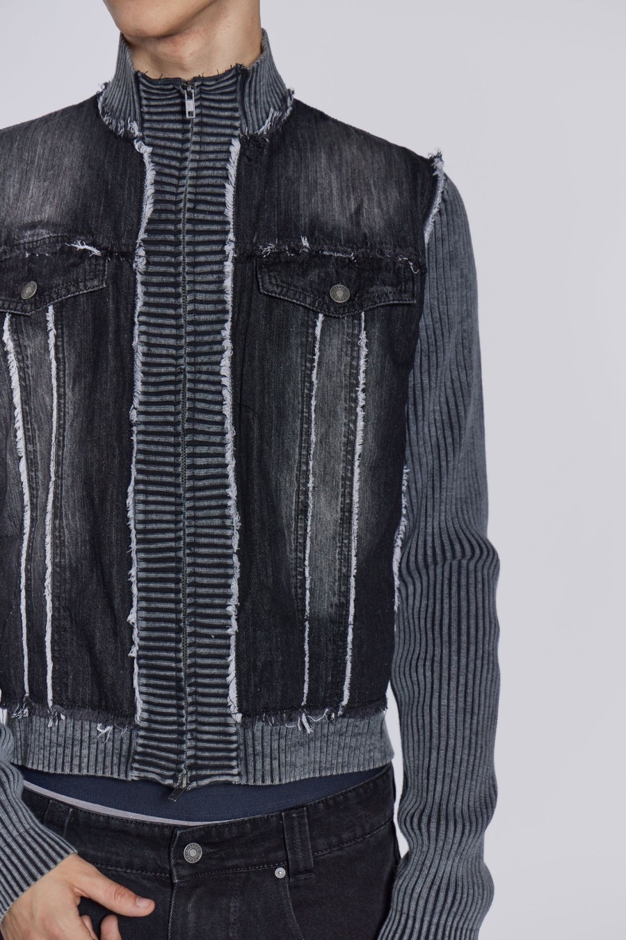 Men Jaded London | Cage Denim Knit Track Top