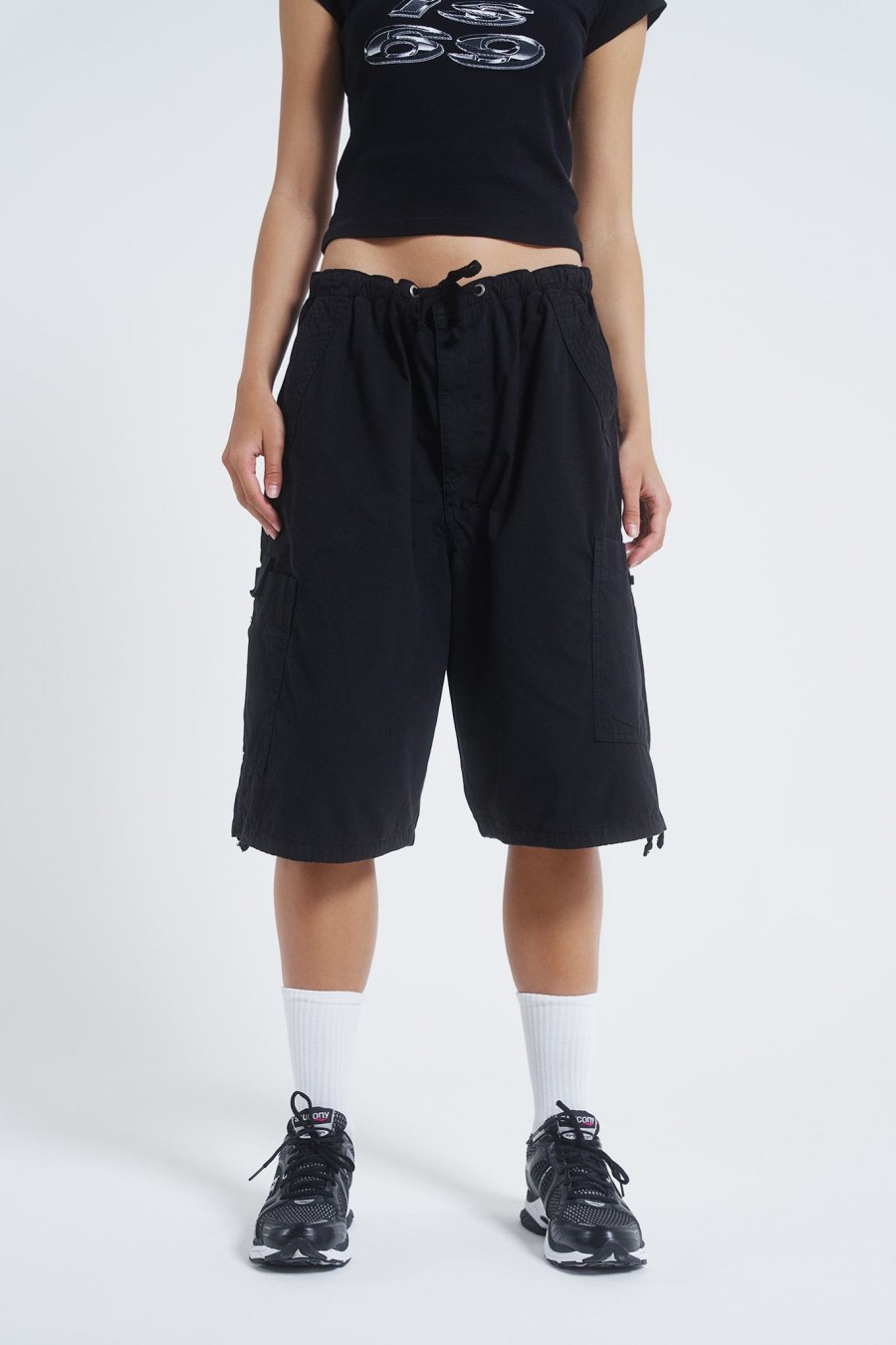 Women Jaded London Parachute Pants | Black Parachute Cargo Shorts