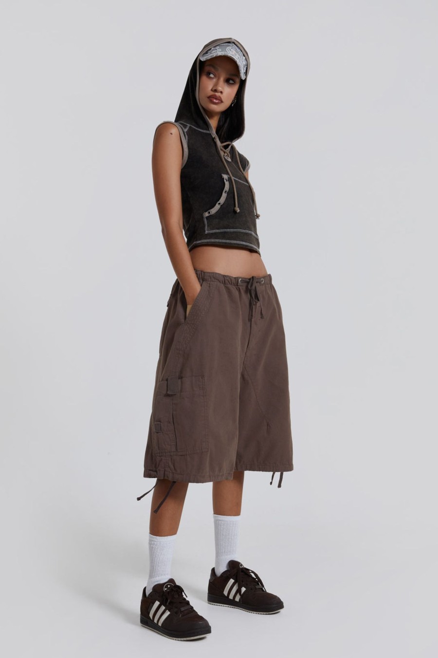 Women Jaded London Parachute Pants | Brown Parachute Cargo Shorts