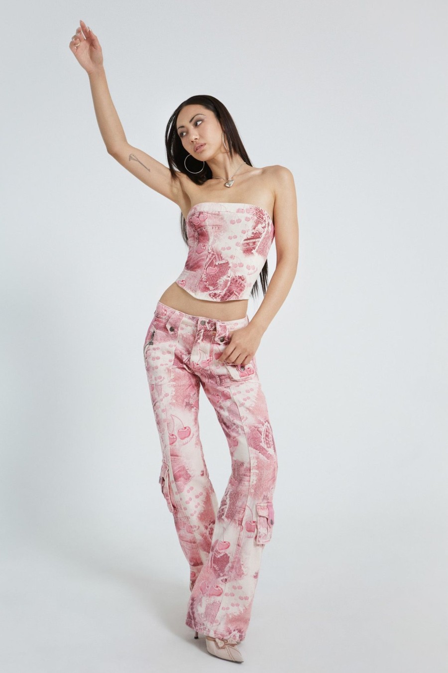 Women Jaded London Trousers & Pants | Cherry Babygirl Denim Cargo Trousers